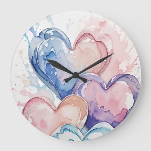 Water Colour Painted Hearts ラージ壁時計 (正面)