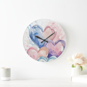 Water Colour Painted Hearts ラージ壁時計 (ホーム)