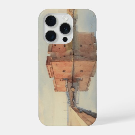 Water colour painting style image of Paphos Castle iPhoneケース (裏面)