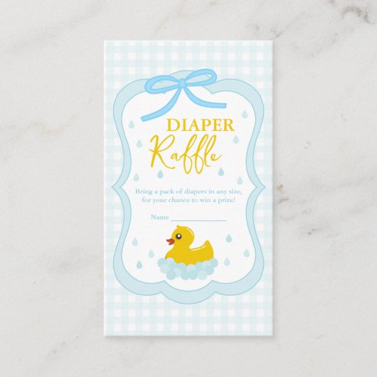 Water Droplets Gingham Baby Shower Diaper Raffle エンクロージャーカード (正面)