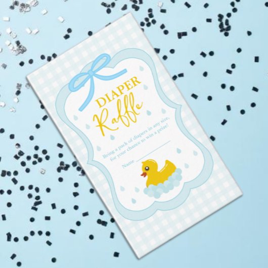 Water Droplets Gingham Baby Shower Diaper Raffle エンクロージャーカード