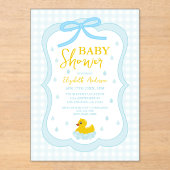 Water Droplets Gingham Boy Baby Shower アクリル招待状 (正面)