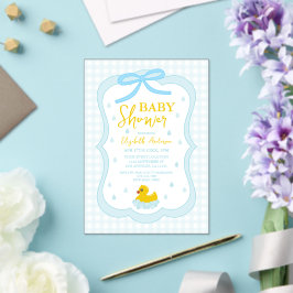 Water Droplets Gingham Boy Baby Shower アクリル招待状