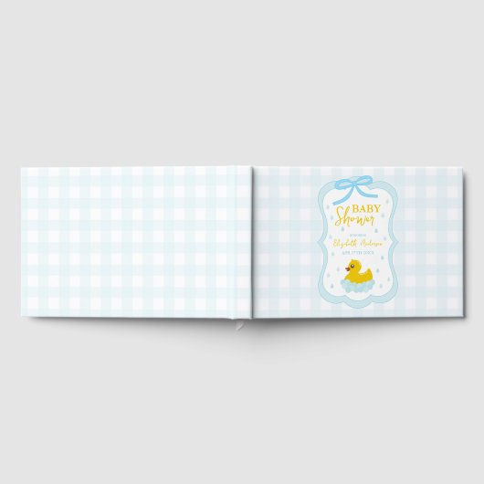 Water Droplets Gingham Boy Baby Shower ゲストブック (全面)