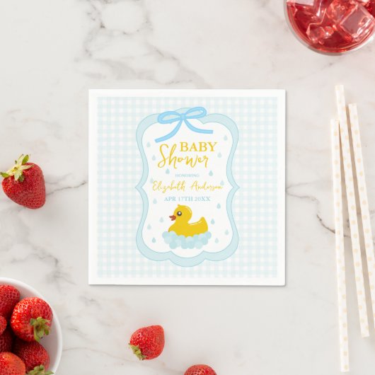 Water Droplets Gingham Boy Baby Shower スタンダードカクテルナプキン (インサイチュ)