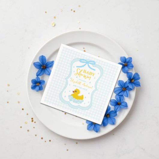 Water Droplets Gingham Boy Baby Shower スタンダードカクテルナプキン