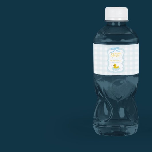 Water Droplets Gingham Boy Baby Shower ペットボトルラベル