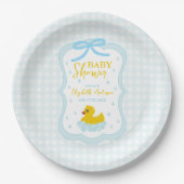 Water Droplets Gingham Boy Baby Shower ペーパープレート (正面)