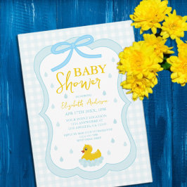 Water Droplets Gingham Boy Baby Shower 招待状