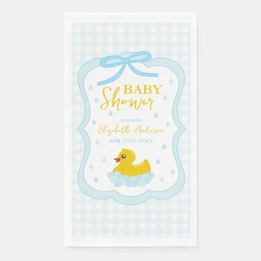 Water Droplets Gingham Boy Baby Shower Napkins (正面)