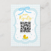 Water Droplets Gingham Boy Baby Shower Registry エンクロージャーカード (正面)