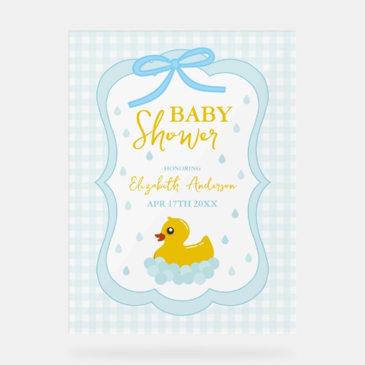 Water Droplets Gingham Boy Baby Shower Welcome アクリルサイン (正面)