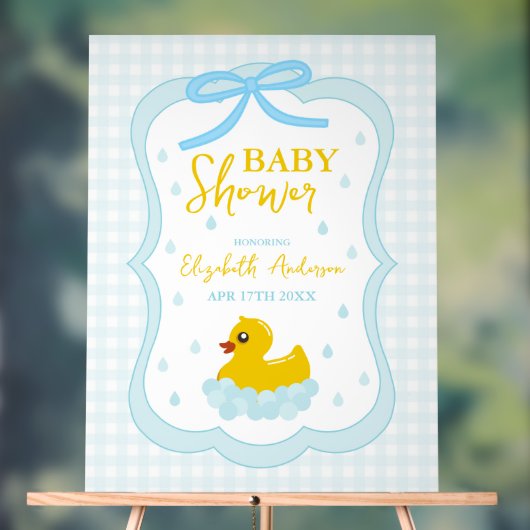 Water Droplets Gingham Boy Baby Shower Welcome アクリルサイン (ニュートラル)