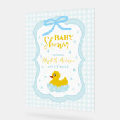 Water Droplets Gingham Boy Baby Shower Welcome アクリルサイン (傾斜)