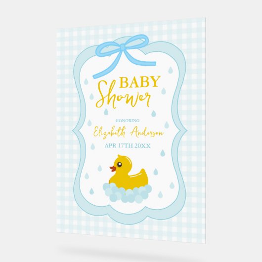 Water Droplets Gingham Boy Baby Shower Welcome アクリルサイン (傾斜)