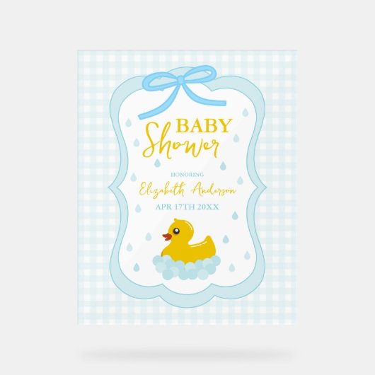 Water Droplets Gingham Boy Baby Shower Welcome アクリルサイン (正面)