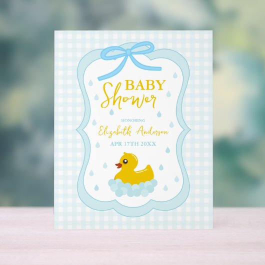 Water Droplets Gingham Boy Baby Shower Welcome アクリルサイン (ニュートラル)