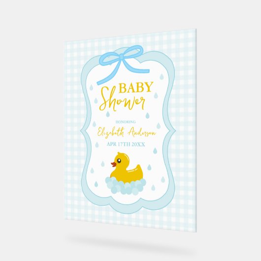 Water Droplets Gingham Boy Baby Shower Welcome アクリルサイン (傾斜)