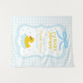 Water Droplets Gingham Boy Baby Shower Welcome タペストリー (正面(横))