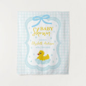 Water Droplets Gingham Boy Baby Shower Welcome タペストリー (正面)