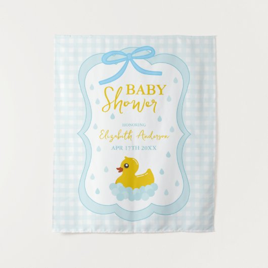 Water Droplets Gingham Boy Baby Shower Welcome タペストリー (正面)
