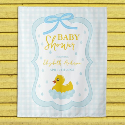 Water Droplets Gingham Boy Baby Shower Welcome タペストリー
