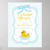 Water Droplets Gingham Boy Baby Shower Welcome ポスター (正面)