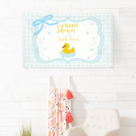 Water Droplets Gingham Boy Baby Shower Welcome 横断幕