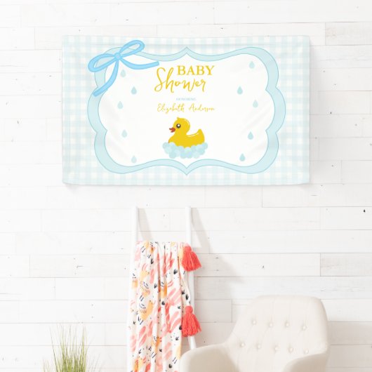 Water Droplets Gingham Boy Baby Shower Welcome 横断幕 (インサイチュ)