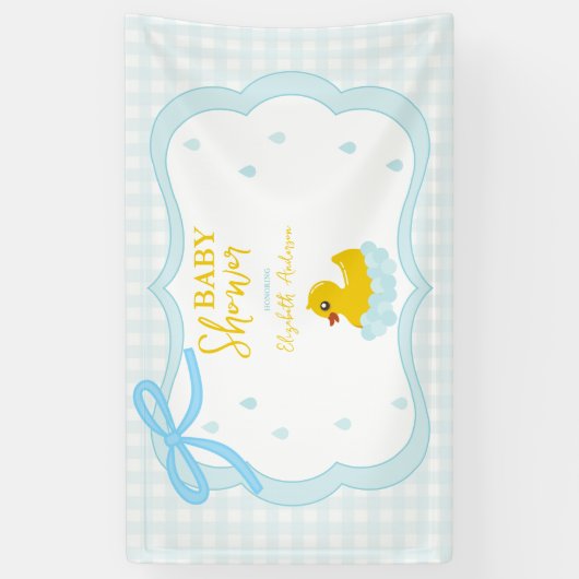 Water Droplets Gingham Boy Baby Shower Welcome 横断幕 (縦)