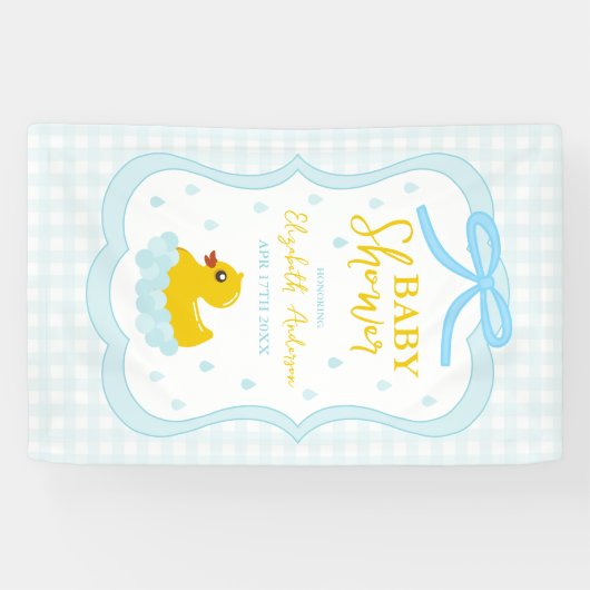 Water Droplets Gingham Boy Baby Shower Welcome 横断幕 (横)