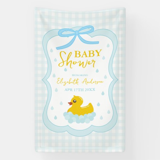 Water Droplets Gingham Boy Baby Shower Welcome 横断幕 (縦)
