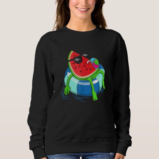 Water Floating Cute Watermelon   Women Water Fruit スウェットシャツ (正面)