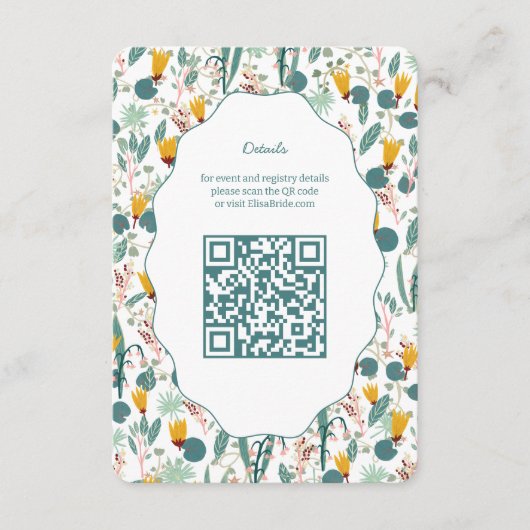 Water Garden Floral Bridal Shower Cute CUSTOM QR エンクロージャーカード (正面)