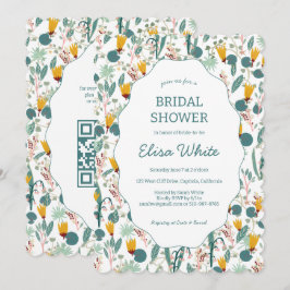 Water Garden Floral Bridal Shower Cute CUSTOM QR 招待状