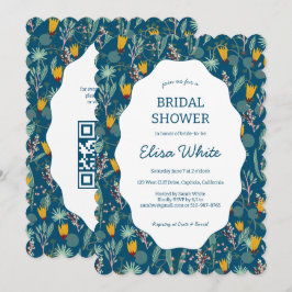 Water Garden Floral Bridal Shower Cute CUSTOM QR 招待状