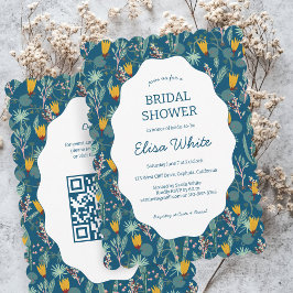 Water Garden Floral Bridal Shower Cute CUSTOM QR 招待状