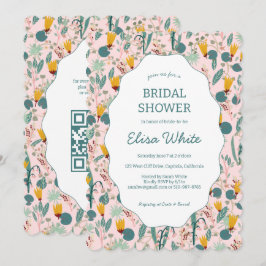 Water Garden Floral Bridal Shower Cute CUSTOM QR 招待状
