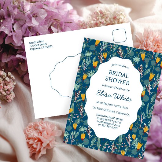 Water Garden Floral Bridal ShowerCUSTOM Invitation ポストカード