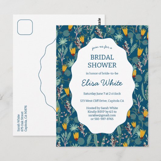 Water Garden Floral Bridal ShowerCUSTOM Invitation ポストカード (正面/裏面)