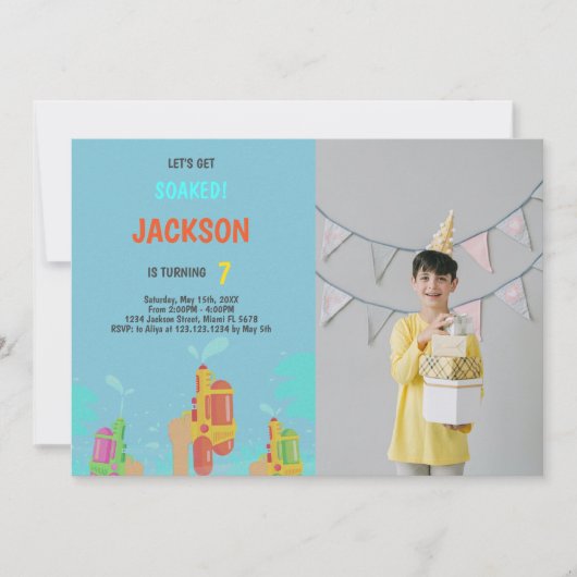 Water Gun Invitations with photo 招待状 (正面)