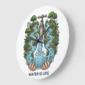 Water Is Life | Nature Ecosystem Conservation Art ラージ壁時計 (傾斜)
