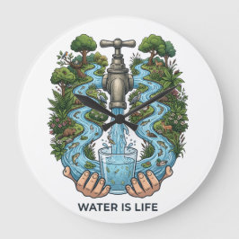 Water Is Life | Nature Ecosystem Conservation Art ラージ壁時計