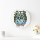 Water Is Life | Nature Ecosystem Conservation Art ラージ壁時計 (ホーム)