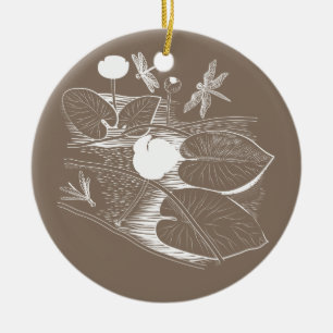 Water-lilies engraving セラミックオーナメント