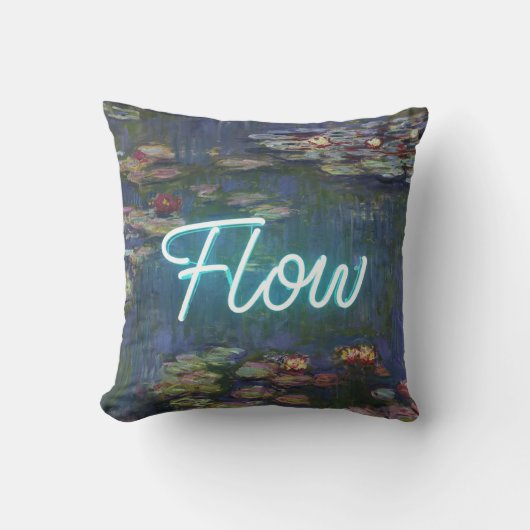 Water Lilies Remix – Neon “FLOW” Wall Art & Gifts クッション (正面)