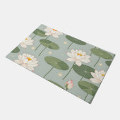 Water Lily Lotus Pond Pattern ドアマット (アングル)