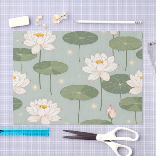 Water Lily Lotus Pond Pattern 薄葉紙 (クラフト)