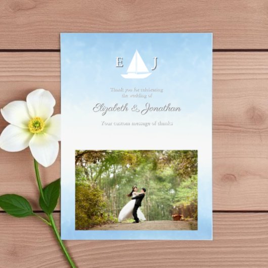 Water Meets Sky Watercolor Wedding サンキューカード