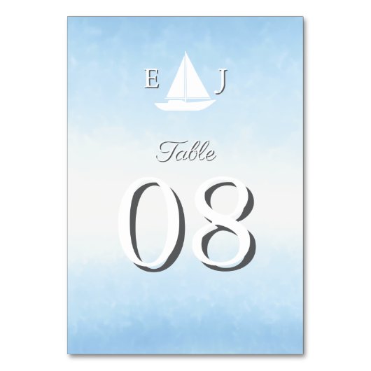 Water Meets Sky Watercolor Wedding テーブルナンバー (正面)